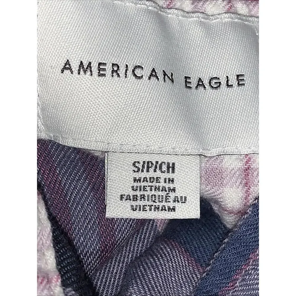 American Eagle Outfitters Cropped Flannel Shirt Sz Small Pink Blues - Picture 8 of 12